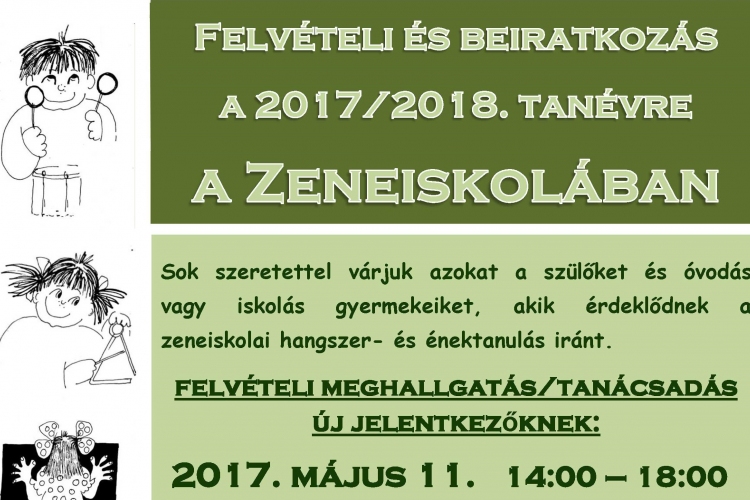 Felvételit és beiratkozást tart a Zeneiskola